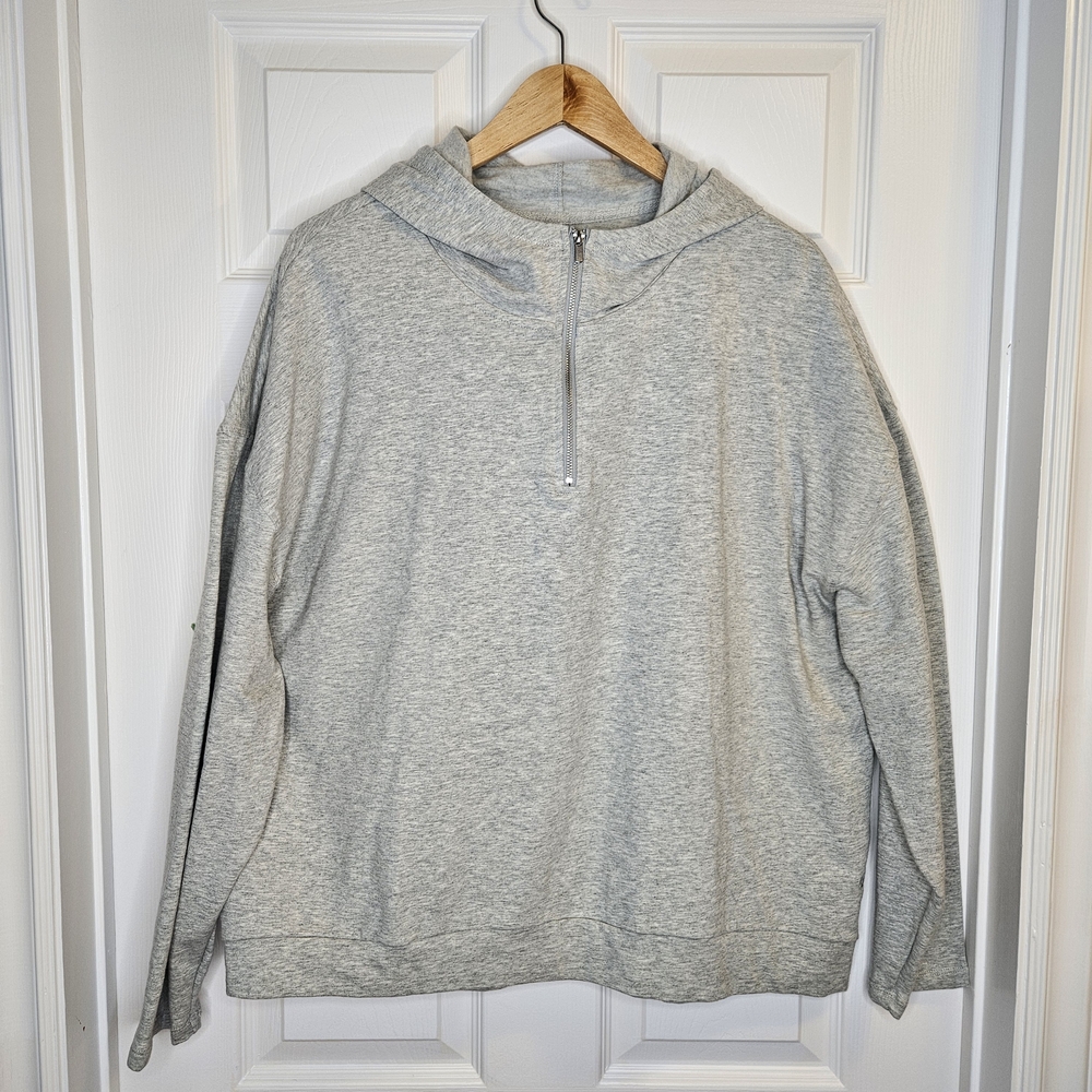 NWOT Reitmans Hyba Plus Size 2X Grey Heathered Quarter Zip Hoodie Sweatshirt